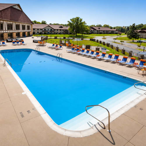 Swimming pool with lounge chairs at Castle Point in South Bend, Indiana 