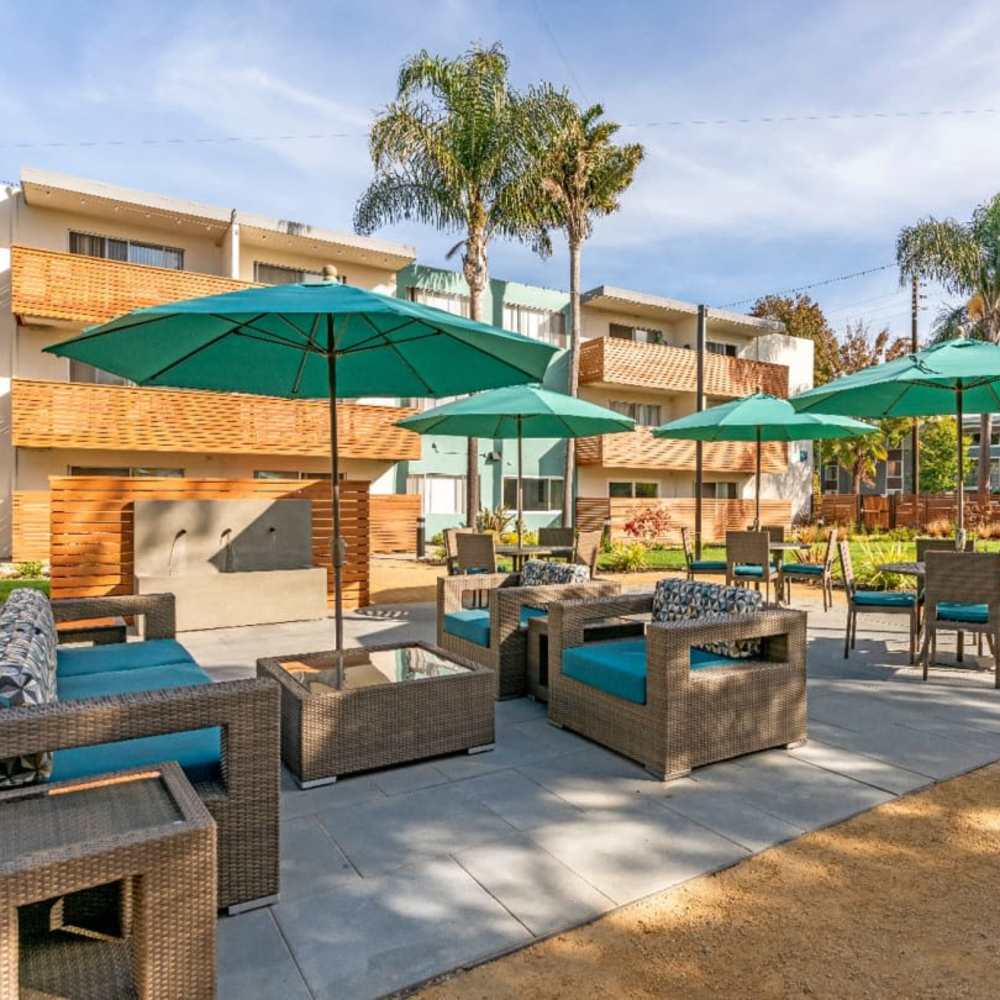 Outdoor lounge area at Rica Vista in Alameda, California