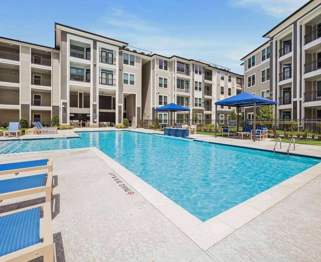 Pool with two cabana at Dakota at Hillcroft in Houston, Texas