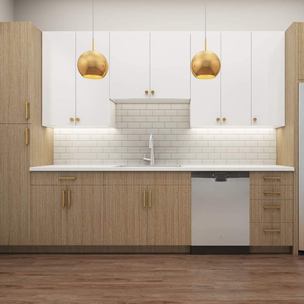 Kitchen rendering with warm lights at Crystal Springs in Fort Worth, Texas