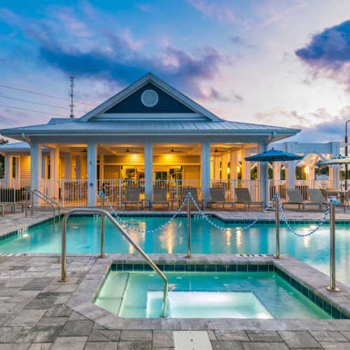 Swimming pool with spa/hot tub at The Bergamot Apartments On 780 in Sarasota, Florida