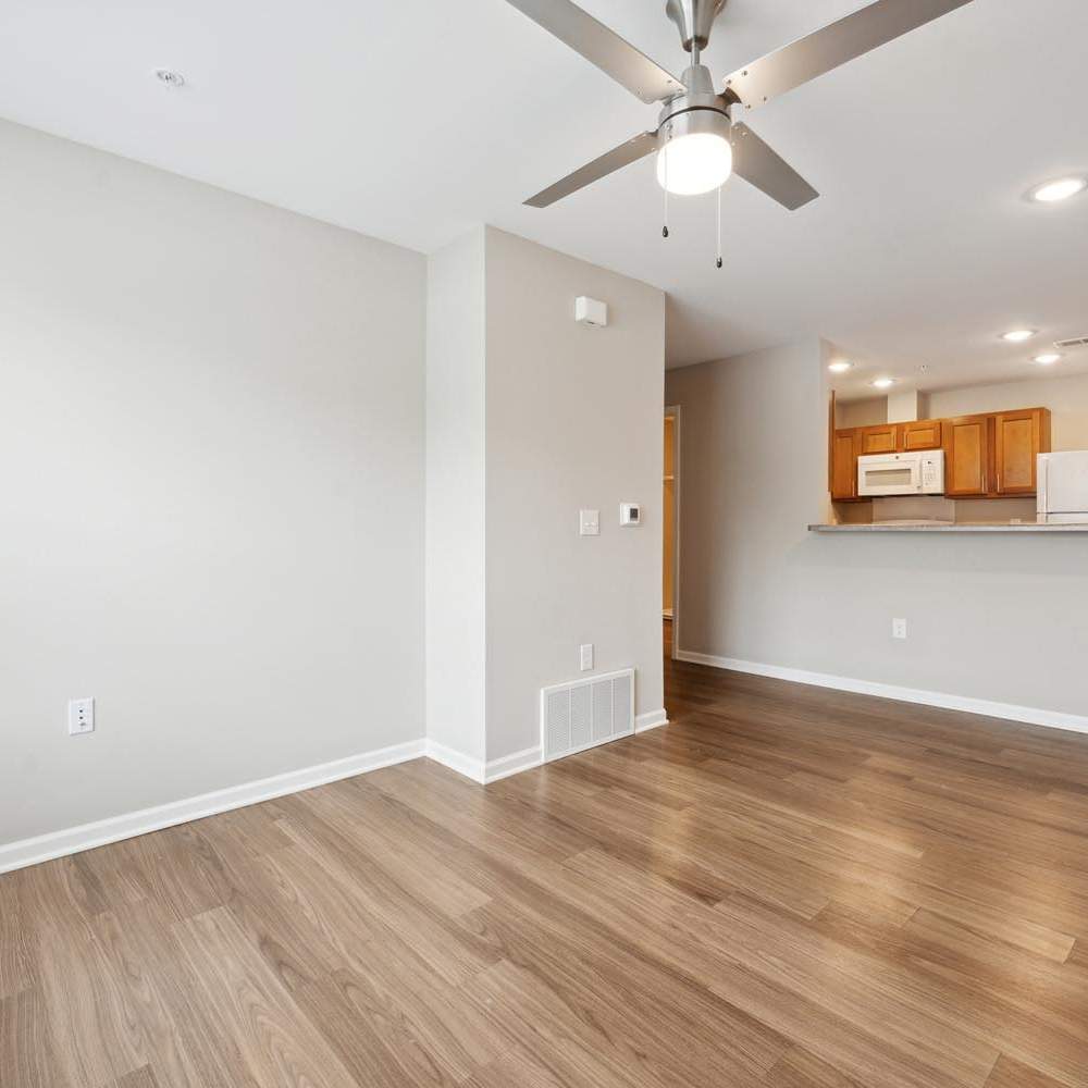 A living room of the apartment home at Woodward Way in East Lansing, Michigan