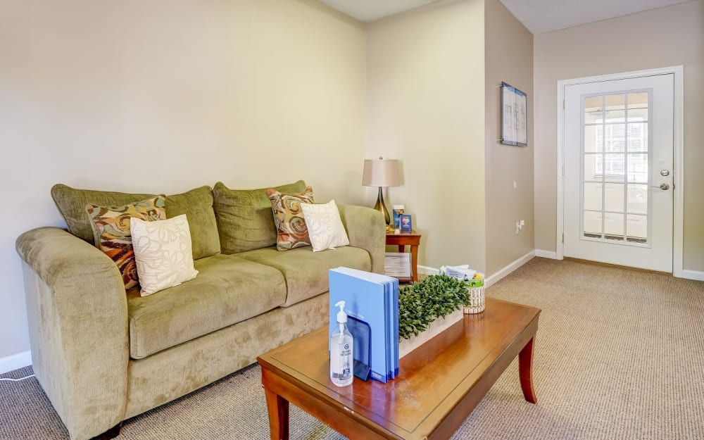 Sitting area in the leasing office at Highland Ridge Apartment Homes in High Point, North Carolina