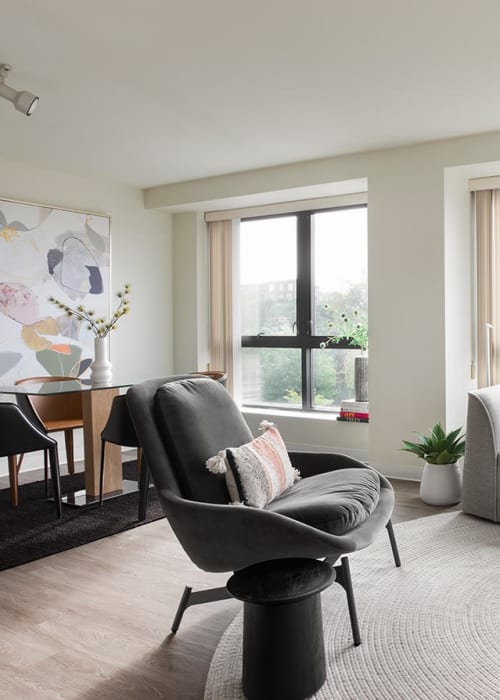 Living room at Neponset Landing in Quincy, Massachusetts