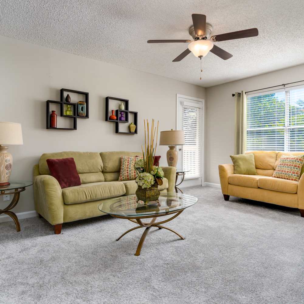 Living room with couch and coffee table at Park Canyon in Dalton, Georgia