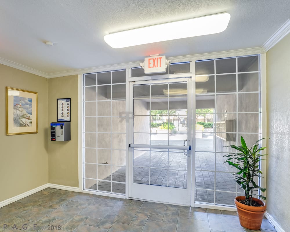 Floor to ceiling windows and entrance at Palace Apartments in Concord, California