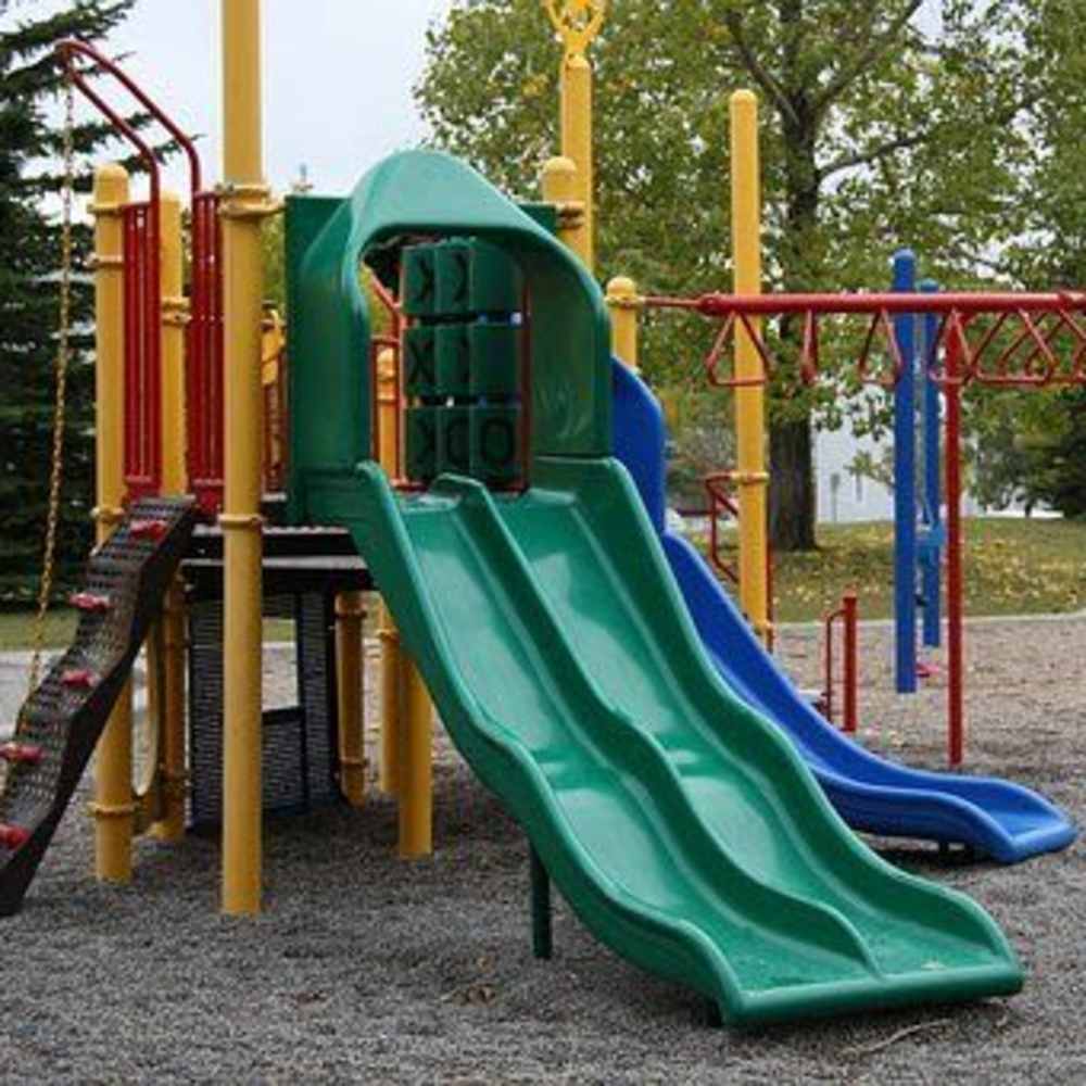 Playground with slides at Lankershim Arms in North Hollywood, California, 