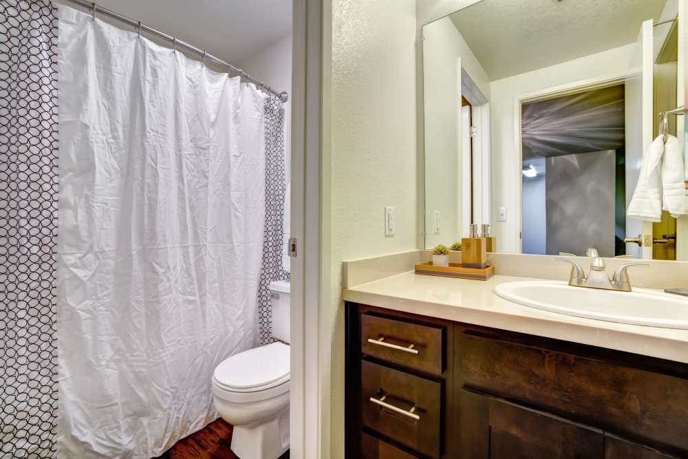 Brown Cabinetry Bathroom at Serramonte Ridge Apartment Homes in Daly City, California