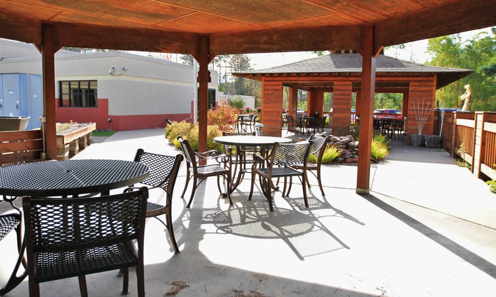 Outdoor seating at Maple Ridge Care Center in Spooner, Wisconsin