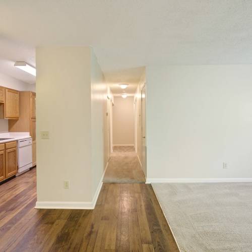 Unfurnished living room with a view of the kitchen at Ridgewood at Greenbrier in Greenbrier, Tennessee