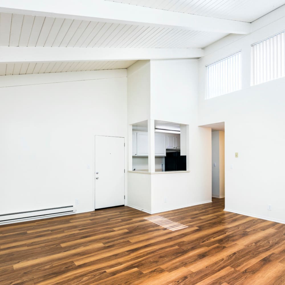 Spacious living room area with high ceilings at Bidwell Park Fremont in Fremont, California