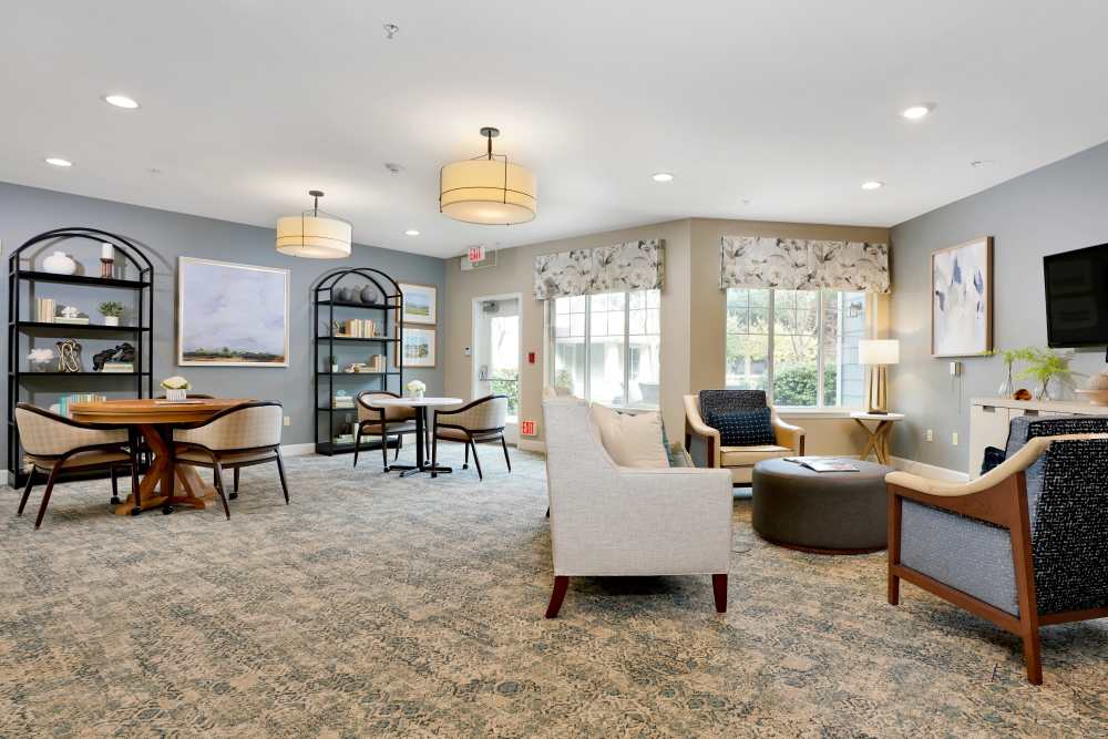 Carpeted area like living room at The Commons at Union Ranch in Manteca, California