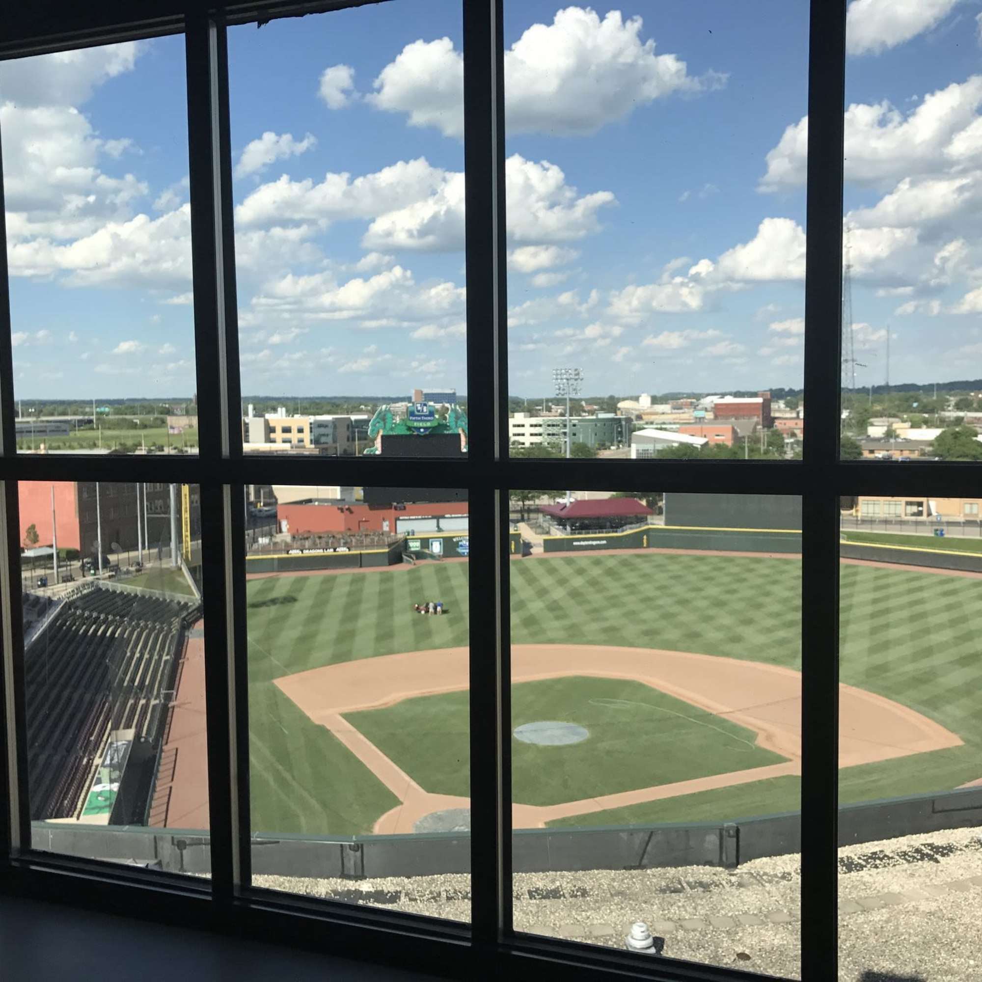 River or Day Air Ballpark Views from community window at Delco Lofts in Dayton, Ohio