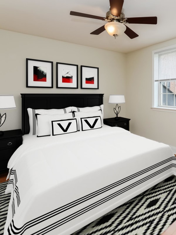 Model bedroom at The Villas at Bryn Mawr Apartment Homes in Bryn Mawr, Pennsylvania