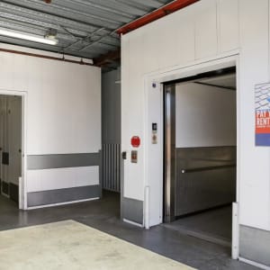 Elevator and clean hallways in A-1 Self Storage in Fullerton, California