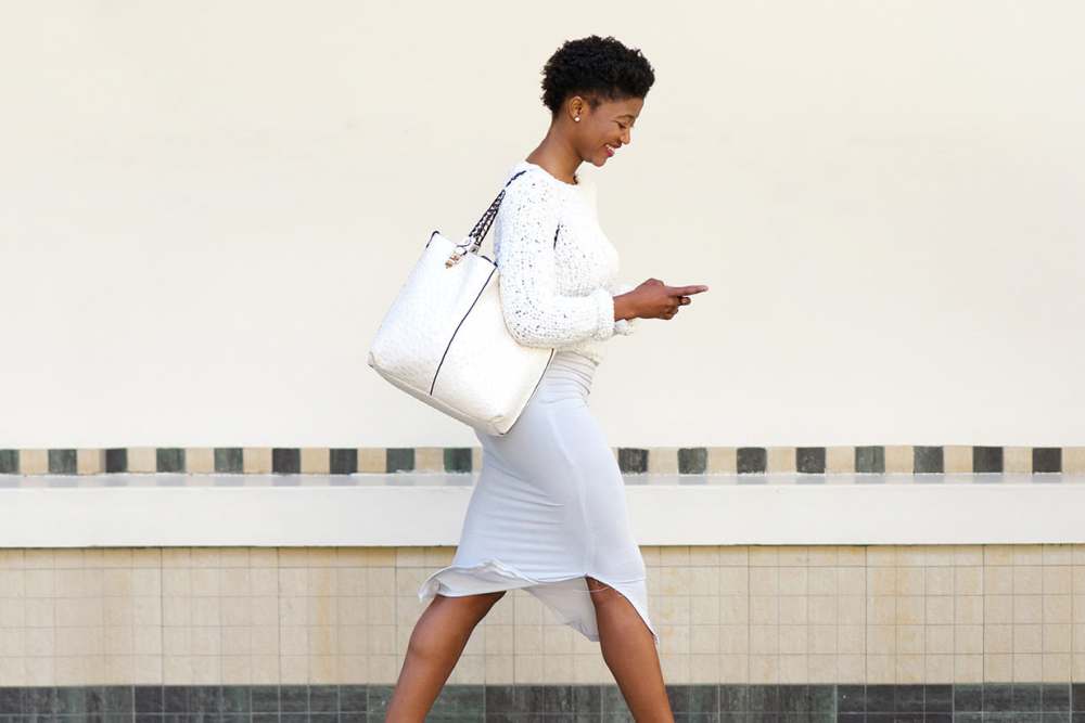 A woman walking to go shopping downtown near Eagle Point Village in Fayetteville, North Carolina