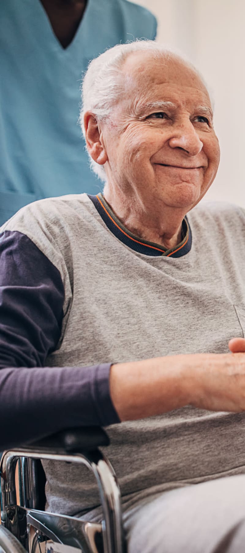 Resident on their way to rehab therapy at Geneva Lake Manor in Lake Geneva, Wisconsin