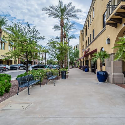 Benches outside of Main Street Lofts at Verrado in Buckeye, Arizona