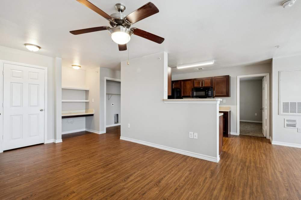 Open-concept of kitchen and living room at Horizon Meadows in La Marque,Texas