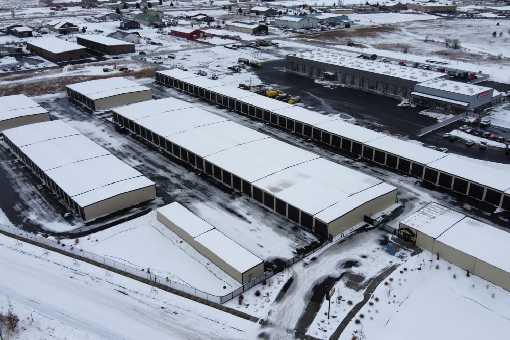 Aerial view of BuxBear Luxury Boat & RV Storage in Post Falls, Idaho