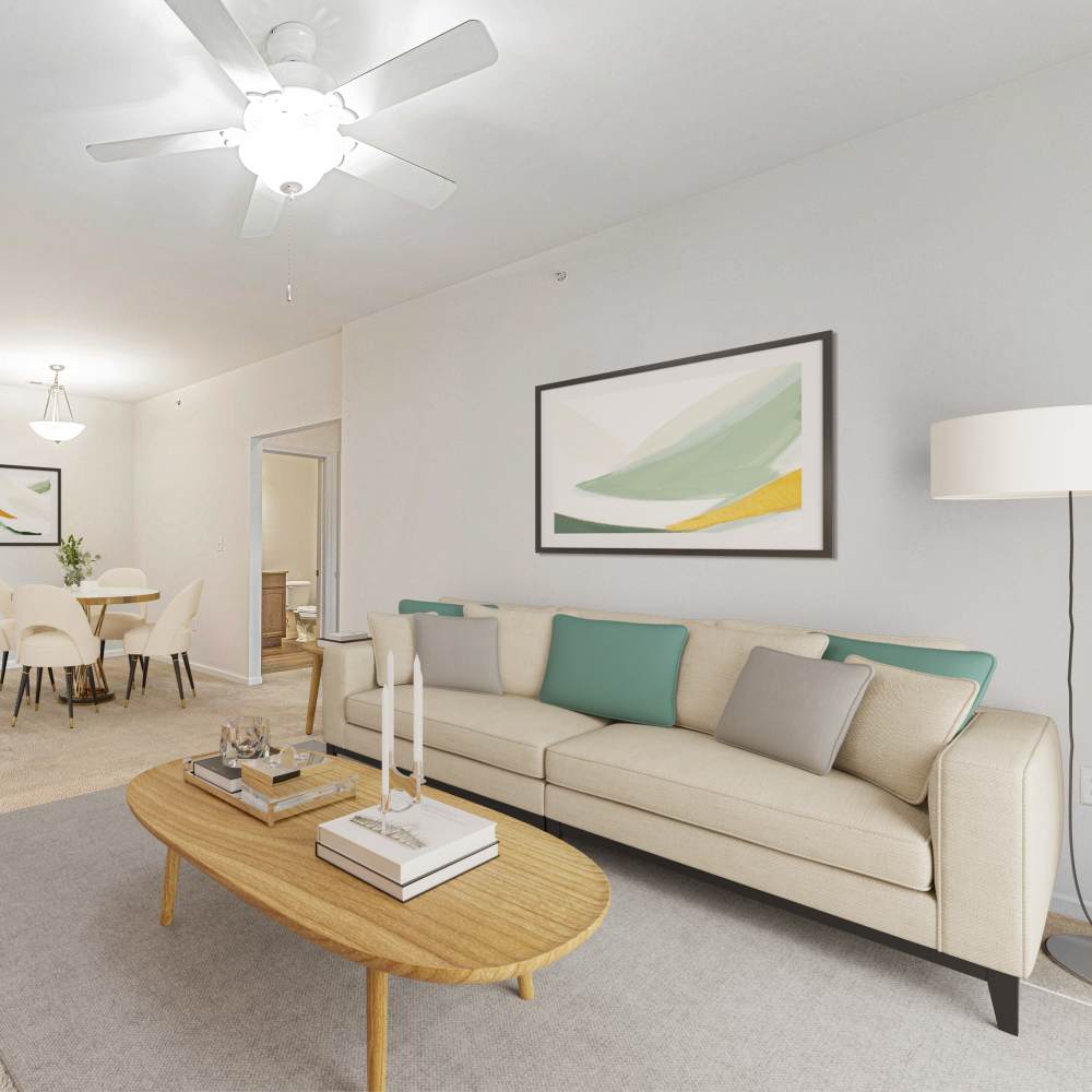 Living room with a couch at Celtic Crossing in St. Peters, Missouri