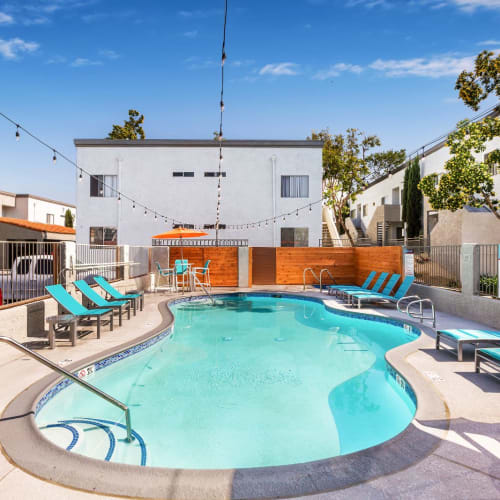 The sparkling swimming pool at Ardella at Reche Canyon in Colton, California