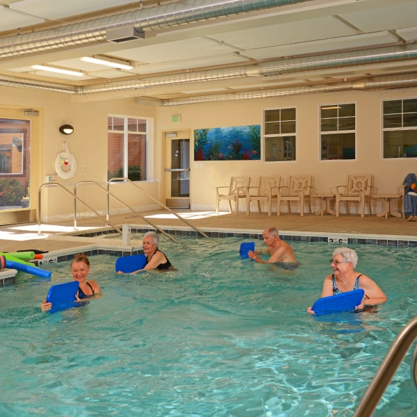 Residents exercising in the pool at Quail Park of Lynnwood in Lynnwood, Washington