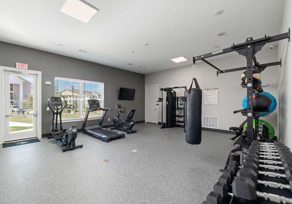 Fitness center with upgraded equipment at Redwood in San Marcos, Texas