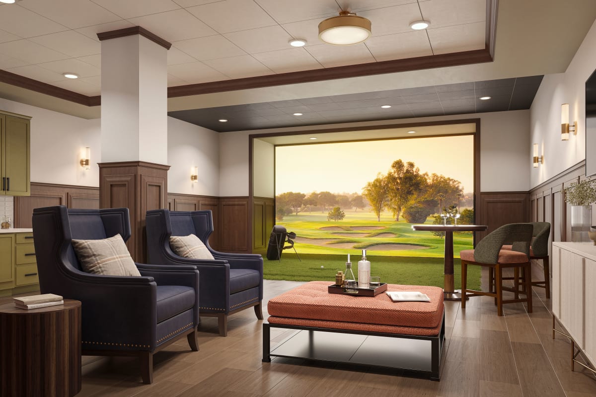 Golf simulator room at Amira Minnetonka in Minnetonka, Minnesota.
