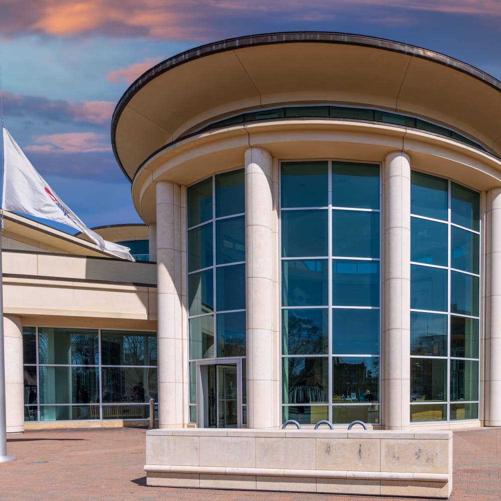 Library entrance near Dickinson Apartments in Springfield, Illinois