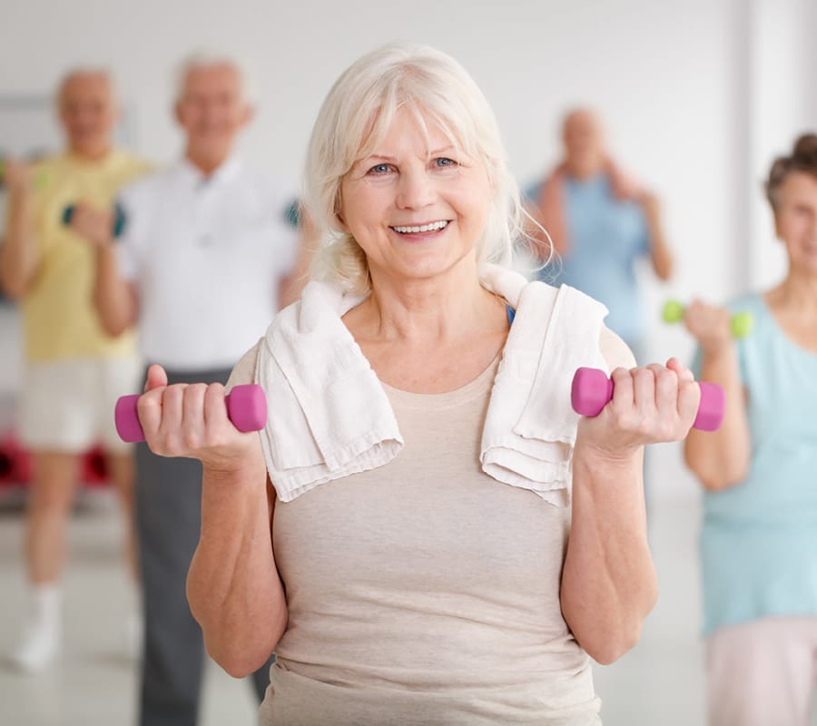 Resident Yoga time  at Brightwater Senior Living of Highland in Highland, California