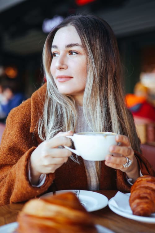 Residents enjoying coffee near Parallel 36 at Legacy in Opelika, Alabama