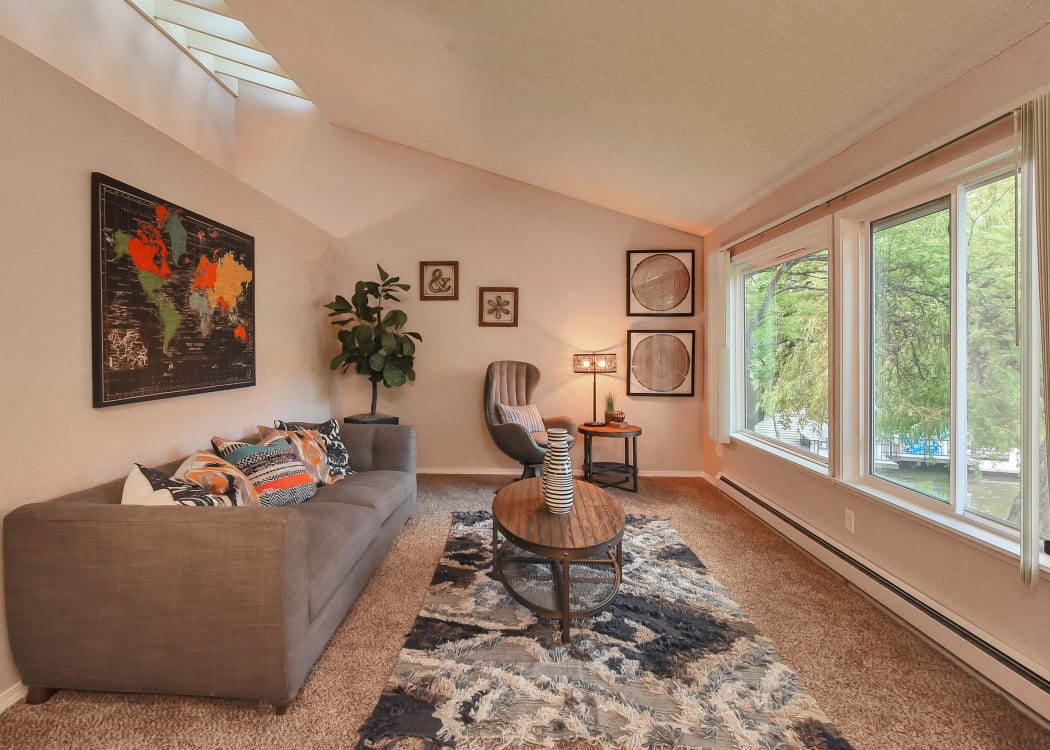 Living Area with an amazing view at Lakeside Landing Apartments in Tacoma, Washington