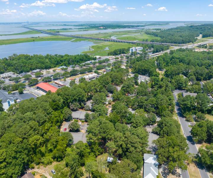 Drone shot of community at Bay Vista Apartments in Daphne, Alabama