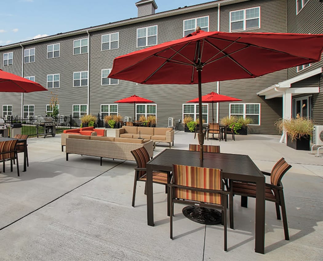 Patio area at Village Heights Senior Apartments in Fairport, New York