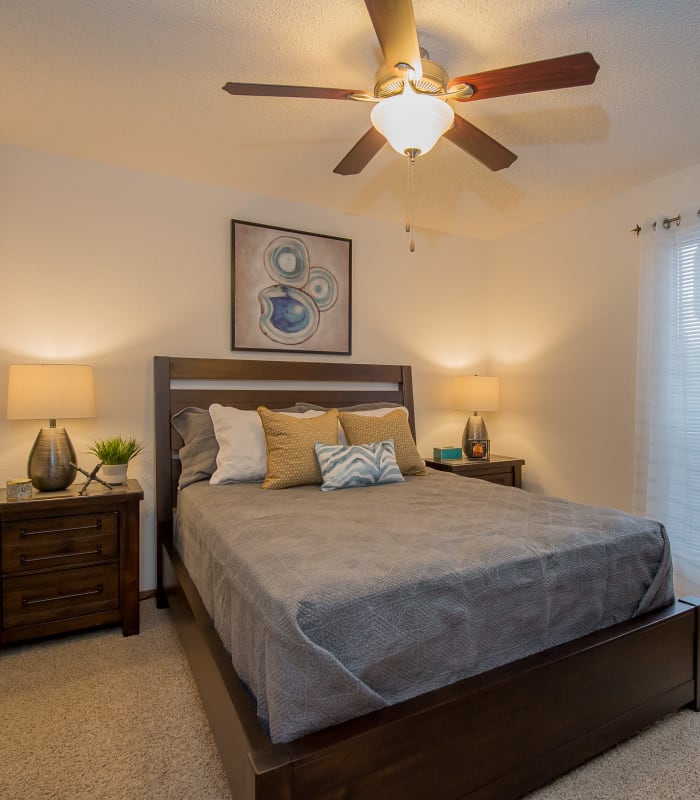 Spacious carpeted bedroom at The Warrington Apartments in Oklahoma City, Oklahoma