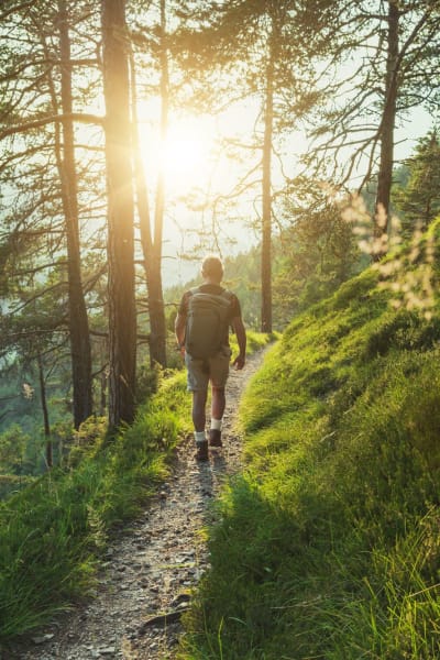 Man hiking on trail near The Towne at Northgate Apartments in Colorado Springs, Colorado