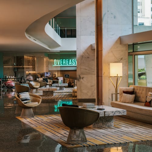 Stylish lounge area at The Statler Residences, Dallas, Texas