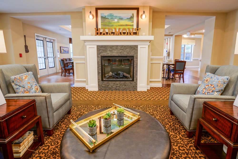 Clubhouse with fireplace at Harmony at Enterprise in Bowie, Maryland