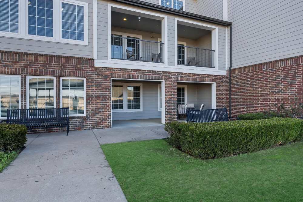 Exterior of the building with seating space at River Ridge in Sand Springs, Oklahoma
