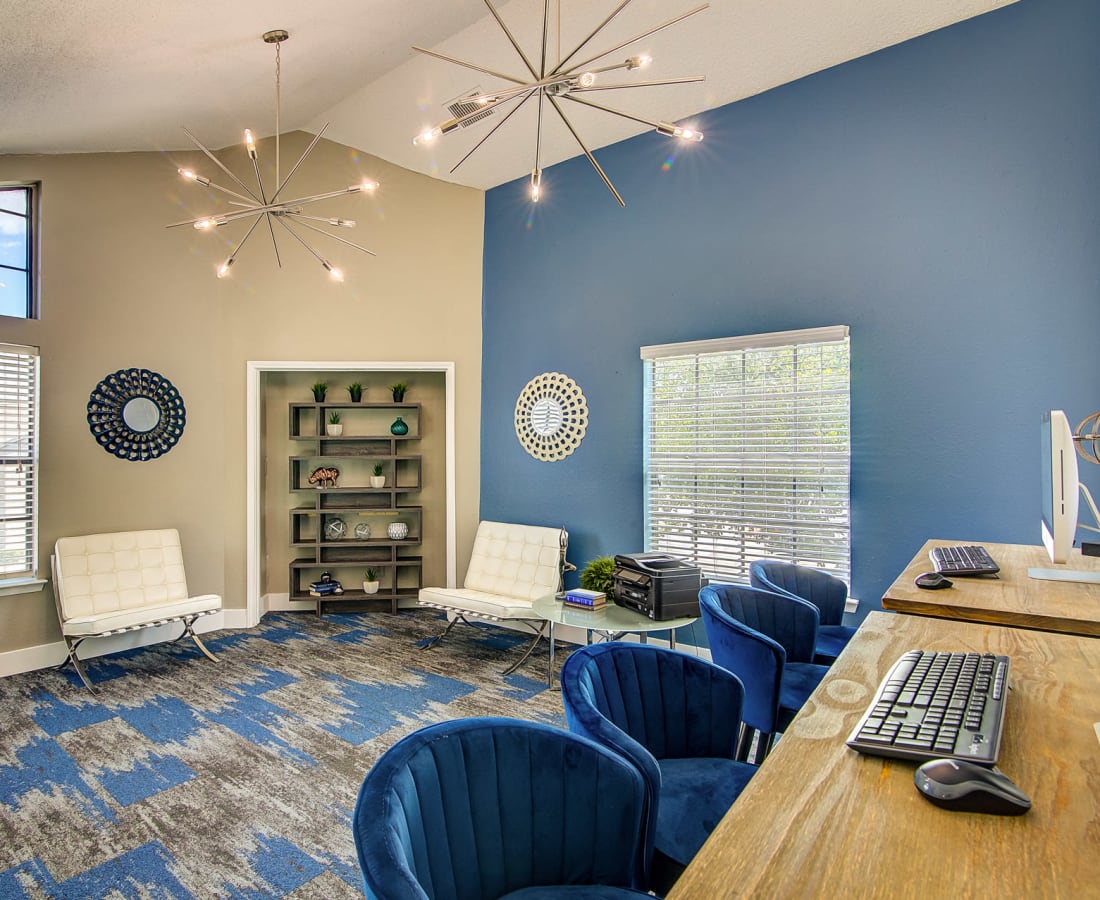 Computers in the business center at Canyon Grove in Grand Prairie, Texas