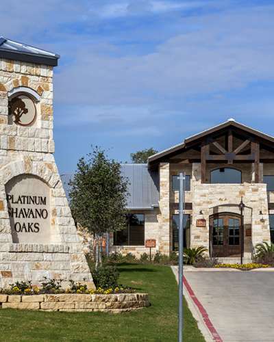 Rendering of main entrance of apartments at Platinum Shavano Oaks in San Antonio, Texas