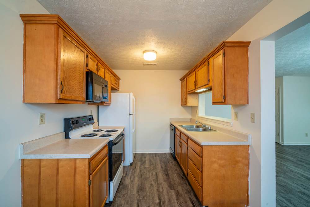 Fully equipped kitchen at Woods of Glen Hill Manor in Louisville, Kentucky