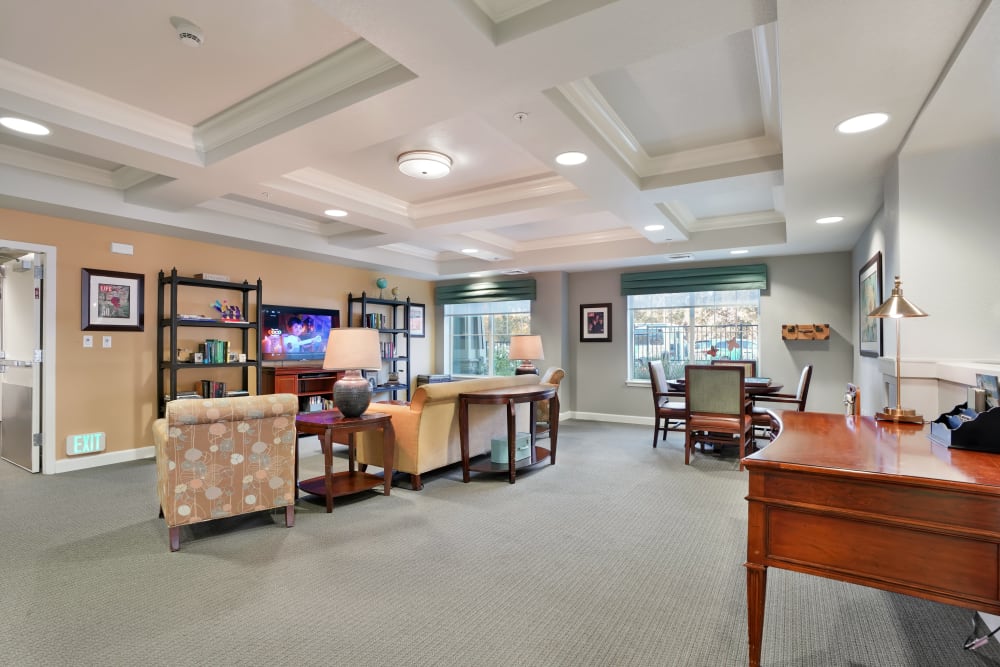 Elegant television watching area at Almond Heights in Orangevale, California