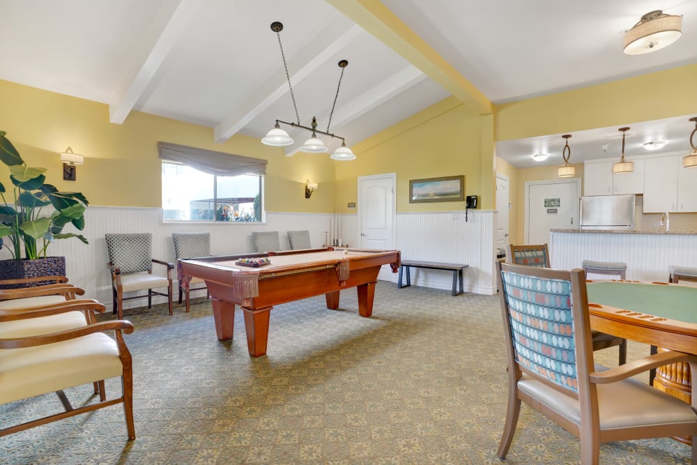 Pool table and game room at Huntington Terrace in Huntington Beach, California