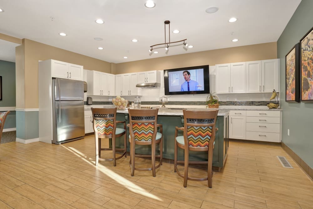 A kitchen in an apartment at The Charleston at Cedar Hills in Cedar Hills, Utah