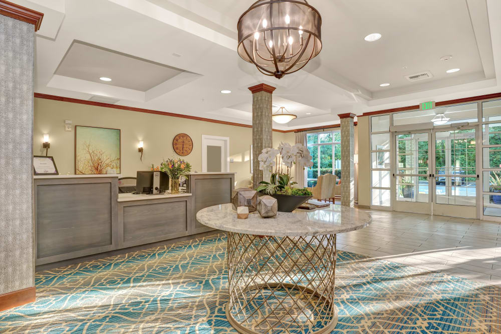 Elegant lobby at The Creekside in Woodinville, Washington