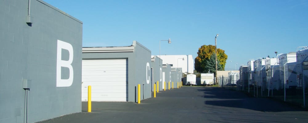 Wide driveways between units at U-Lock-It Self Storage in Vancouver, Washington help with parking and storing RVs