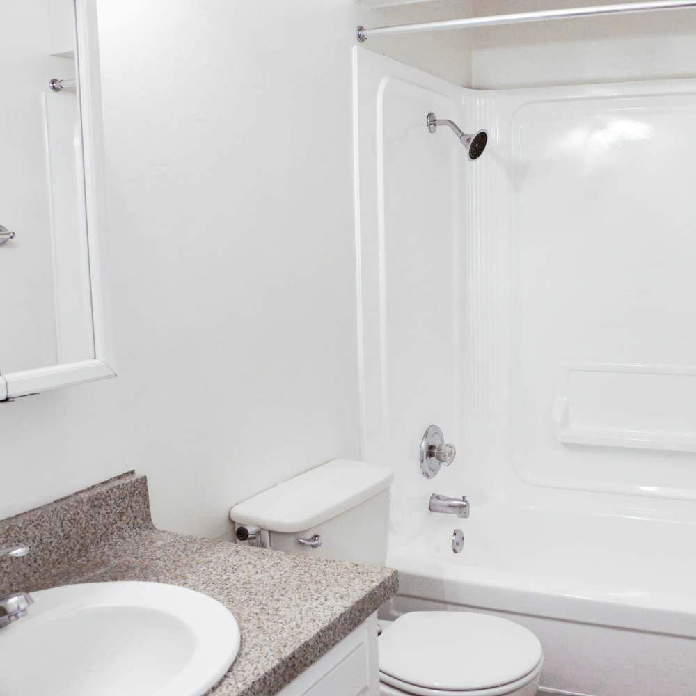 Bright bathroom at Huntington Reef in Huntington Beach, California