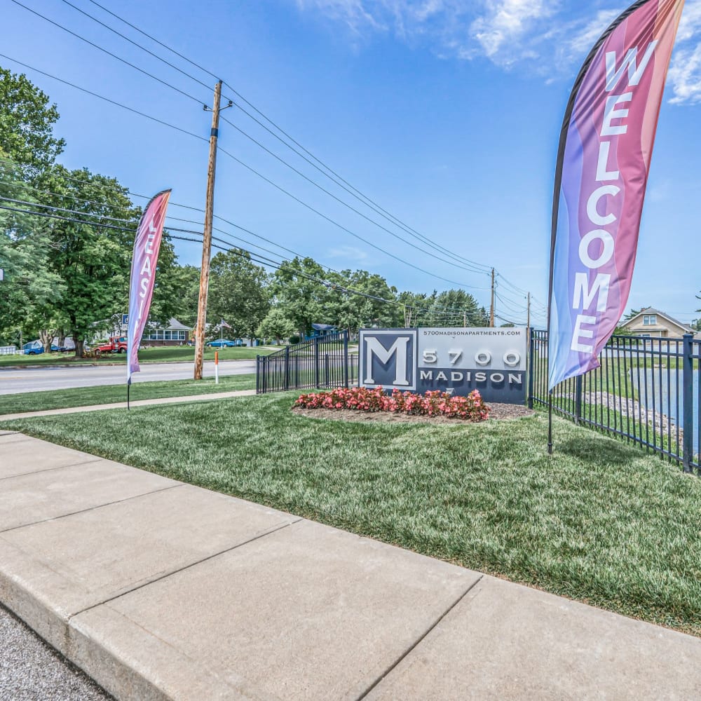 Welcome banners outside 5700 Madison, Indianapolis, Indiana